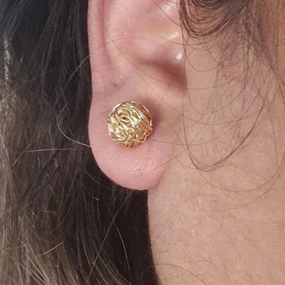 18k Plated Gold Love Knot Stud Earrings - Picture 4 of 7